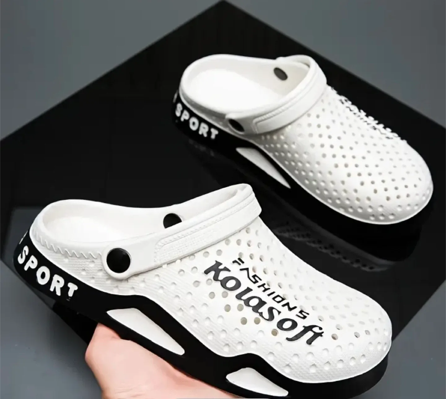 Kolasoft White & Black Clogs image indicator(3)