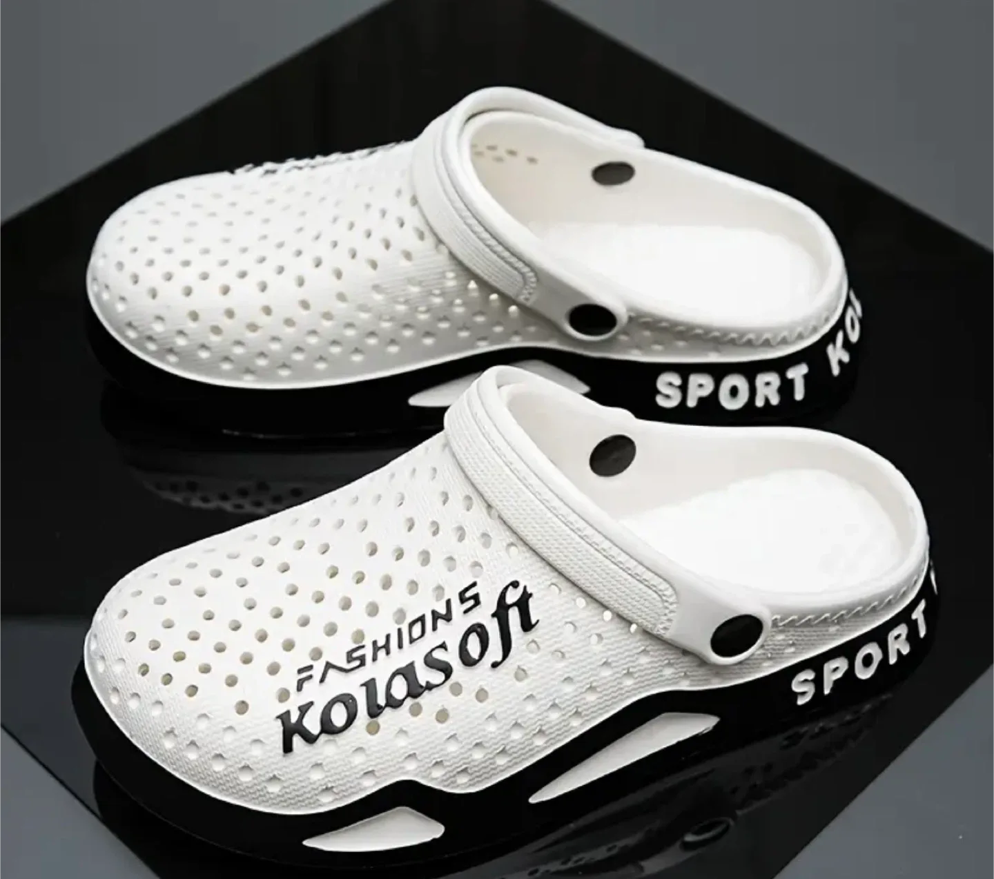 Kolasoft White & Black Clogs image indicator(2)