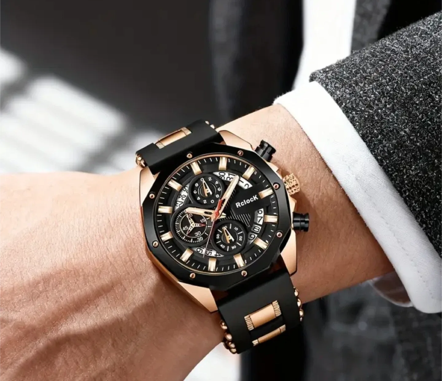 Rclock Black & Gold Men's Watch image indicator(2)