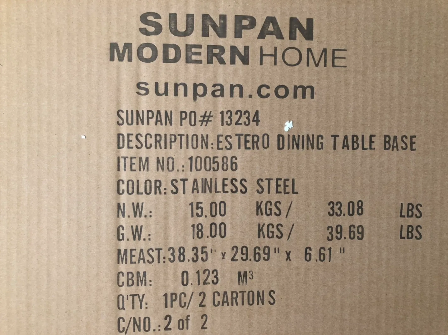 Sunpan Estero Dining Table Base - Stainless Steel image indicator(2)