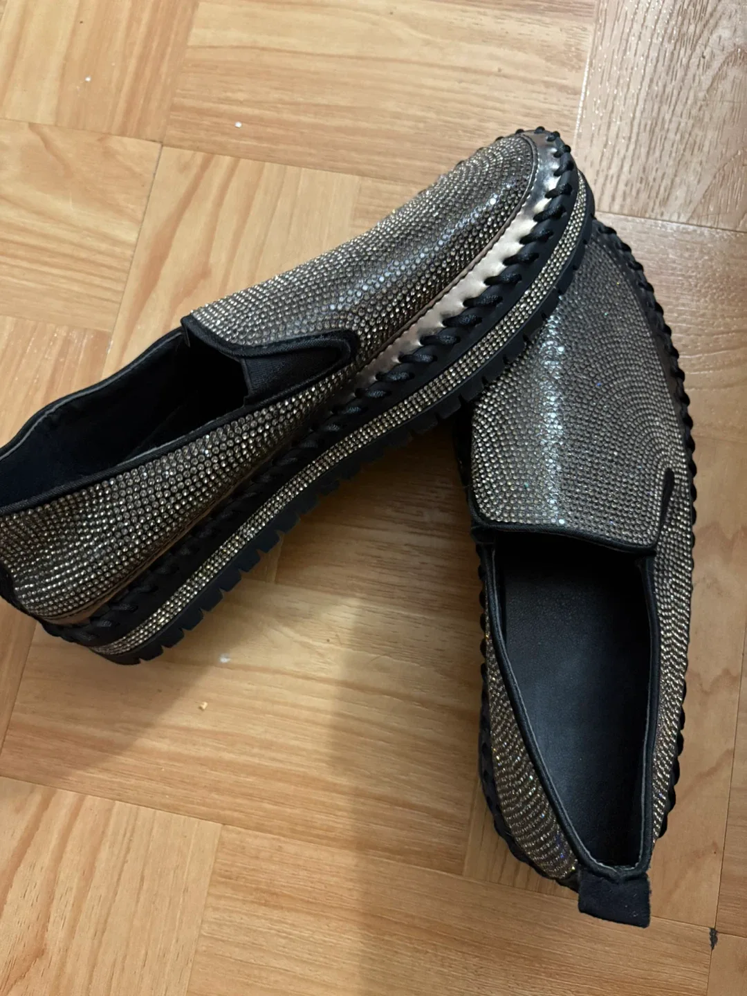 Rhinestone Slip-On Loafers - Size 9 US