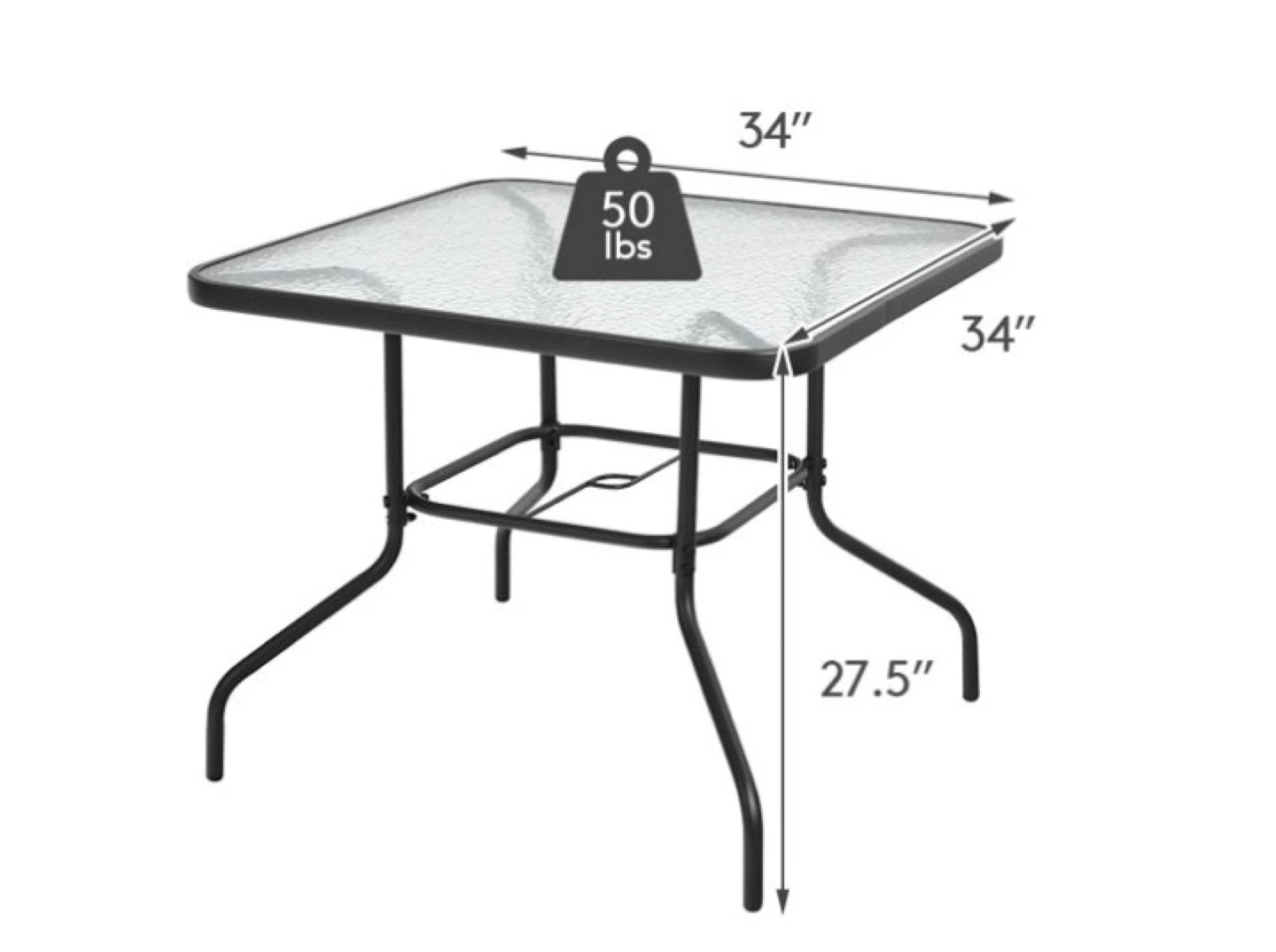 Square Glass Top Patio Table - 34" x 34"