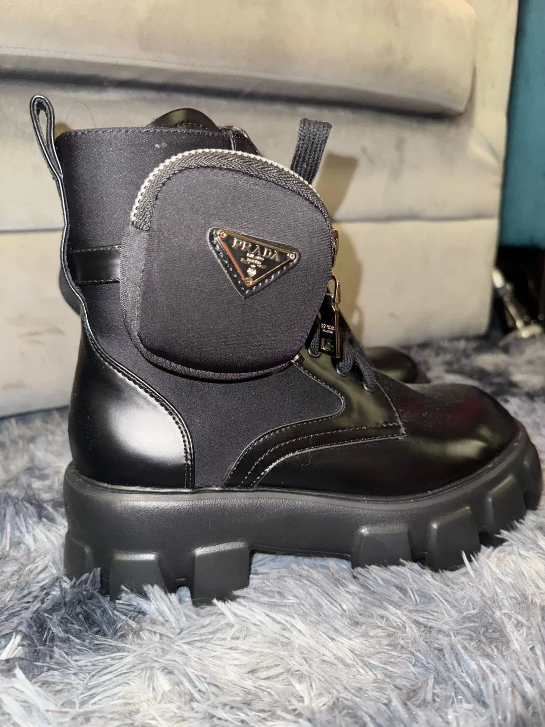 Prada Black Leather Boots with Pouch