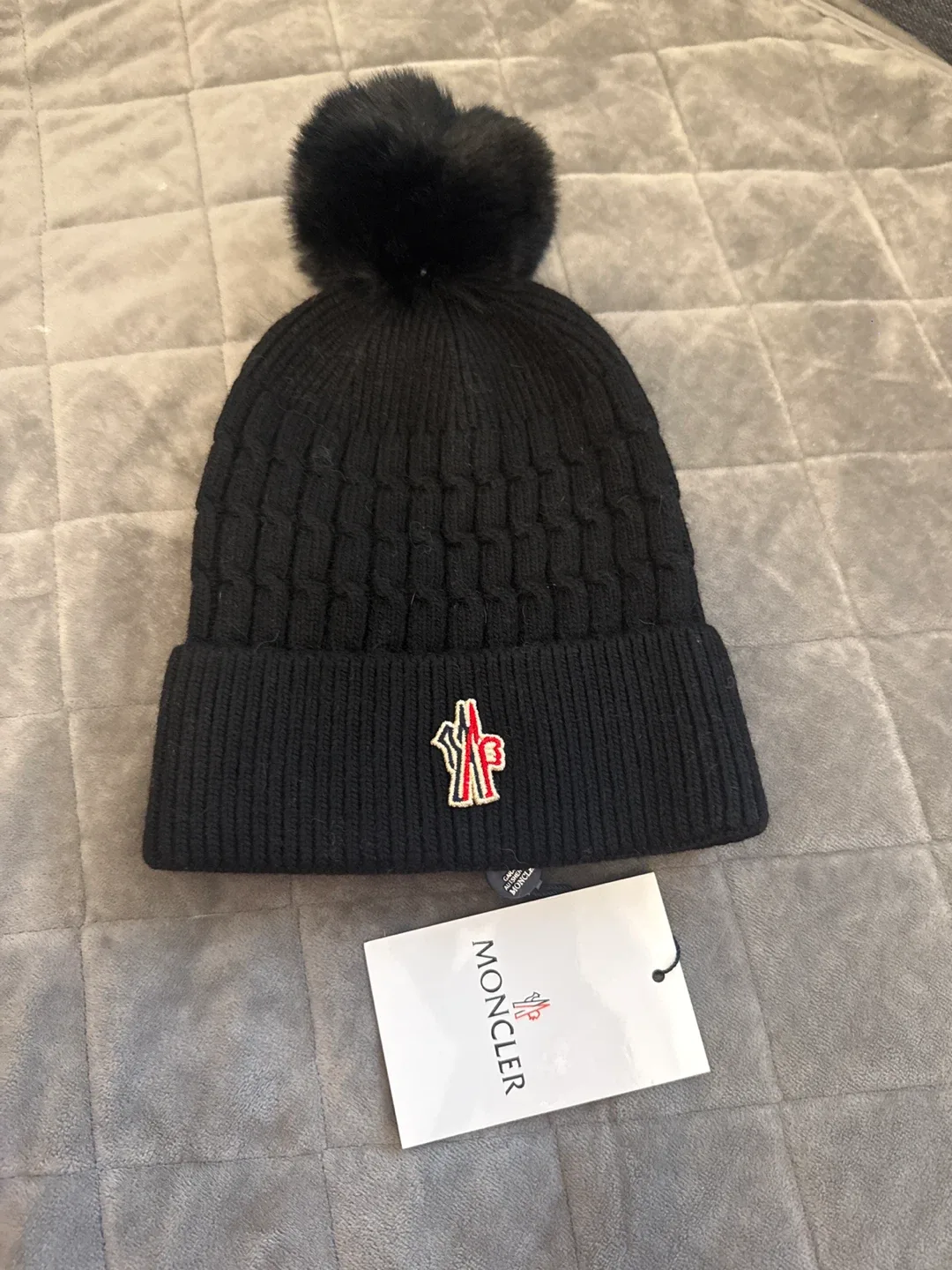 1:1 ,Moncler Black Wool Beanie with Pom Pom image indicator(2)