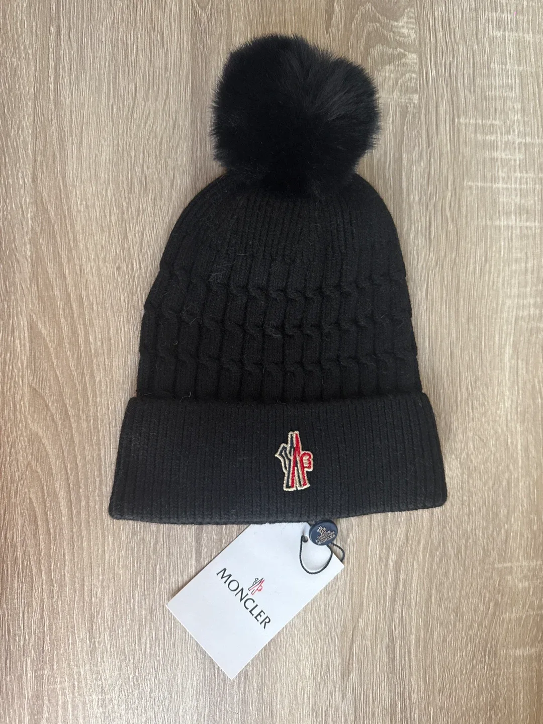 1:1 ,Moncler Black Wool Beanie with Pom Pom