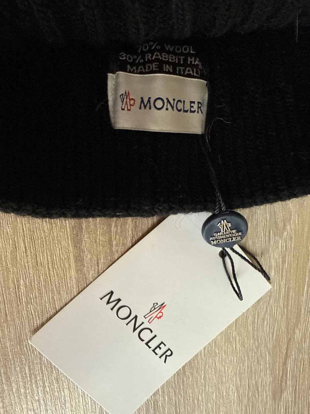 1:1 ,Moncler Black Wool Beanie with Pom Pom image indicator(3)