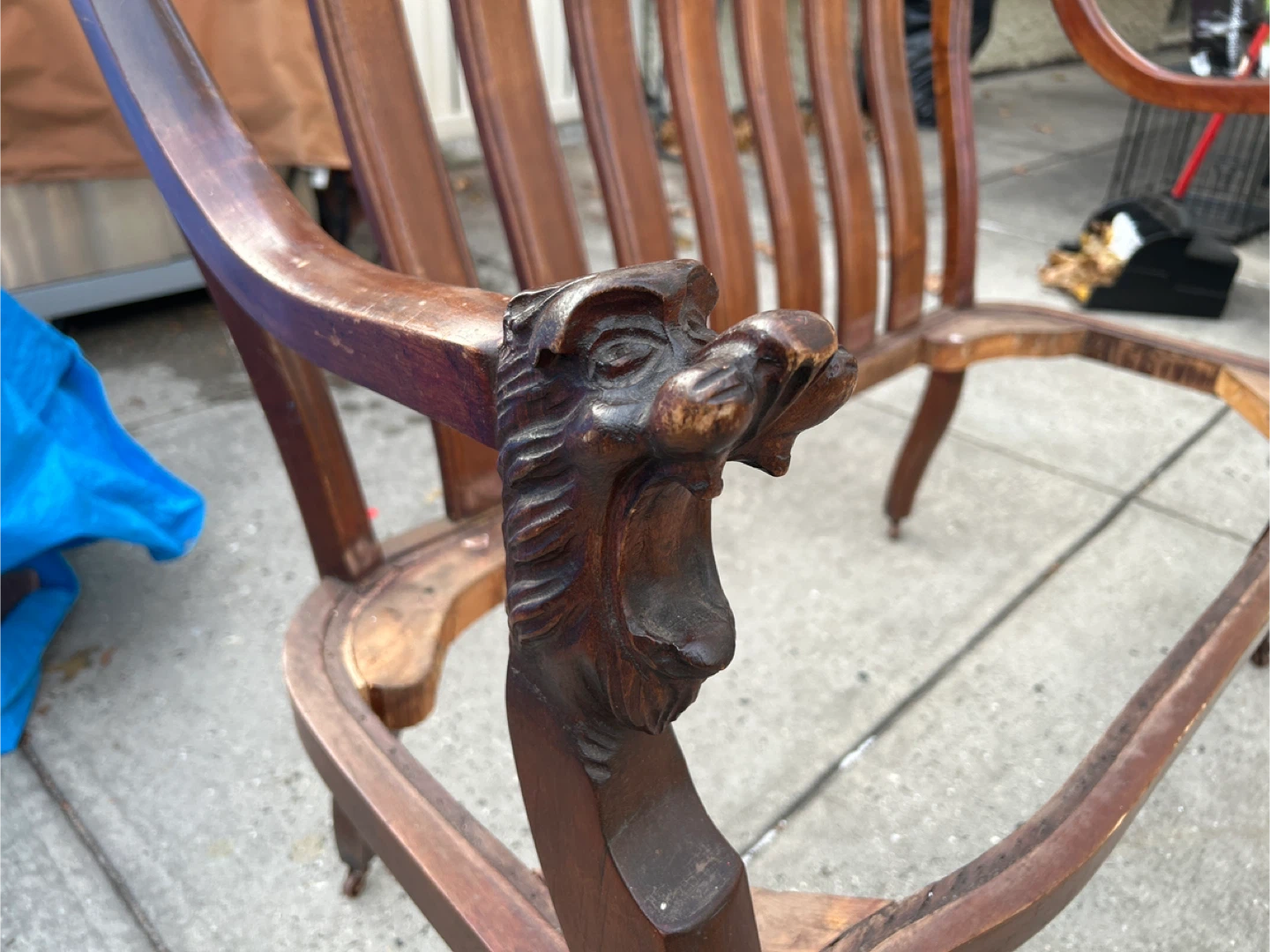 Antique Wood Chair Frame with Lion Head Detail - photo 2