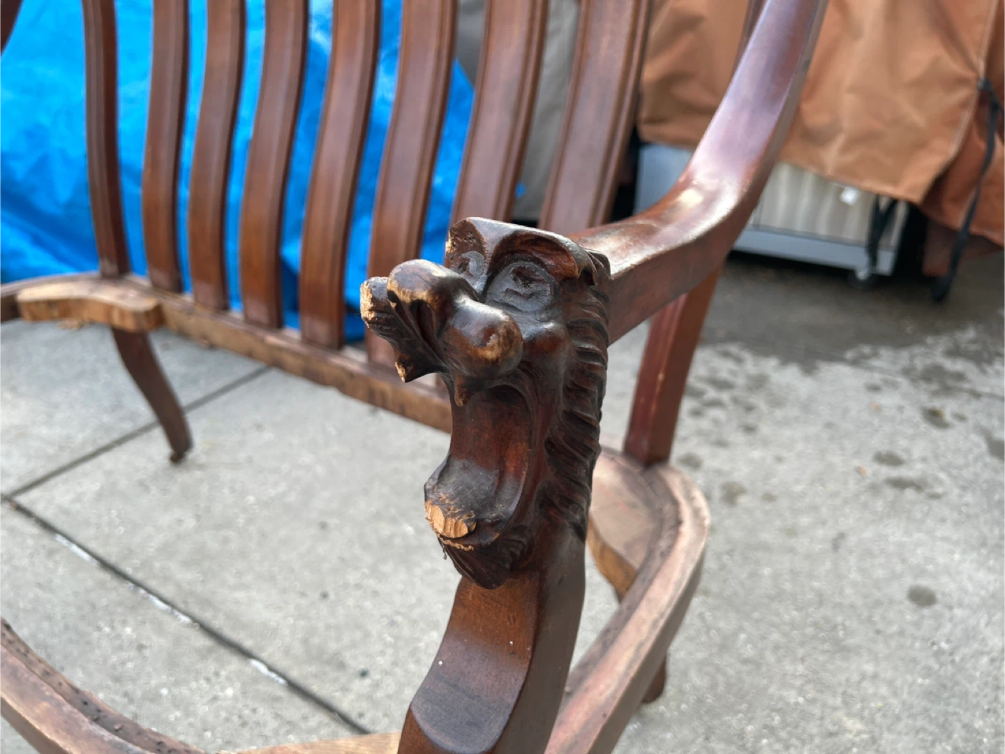 Antique Wood Chair Frame with Lion Head Detail - photo 3