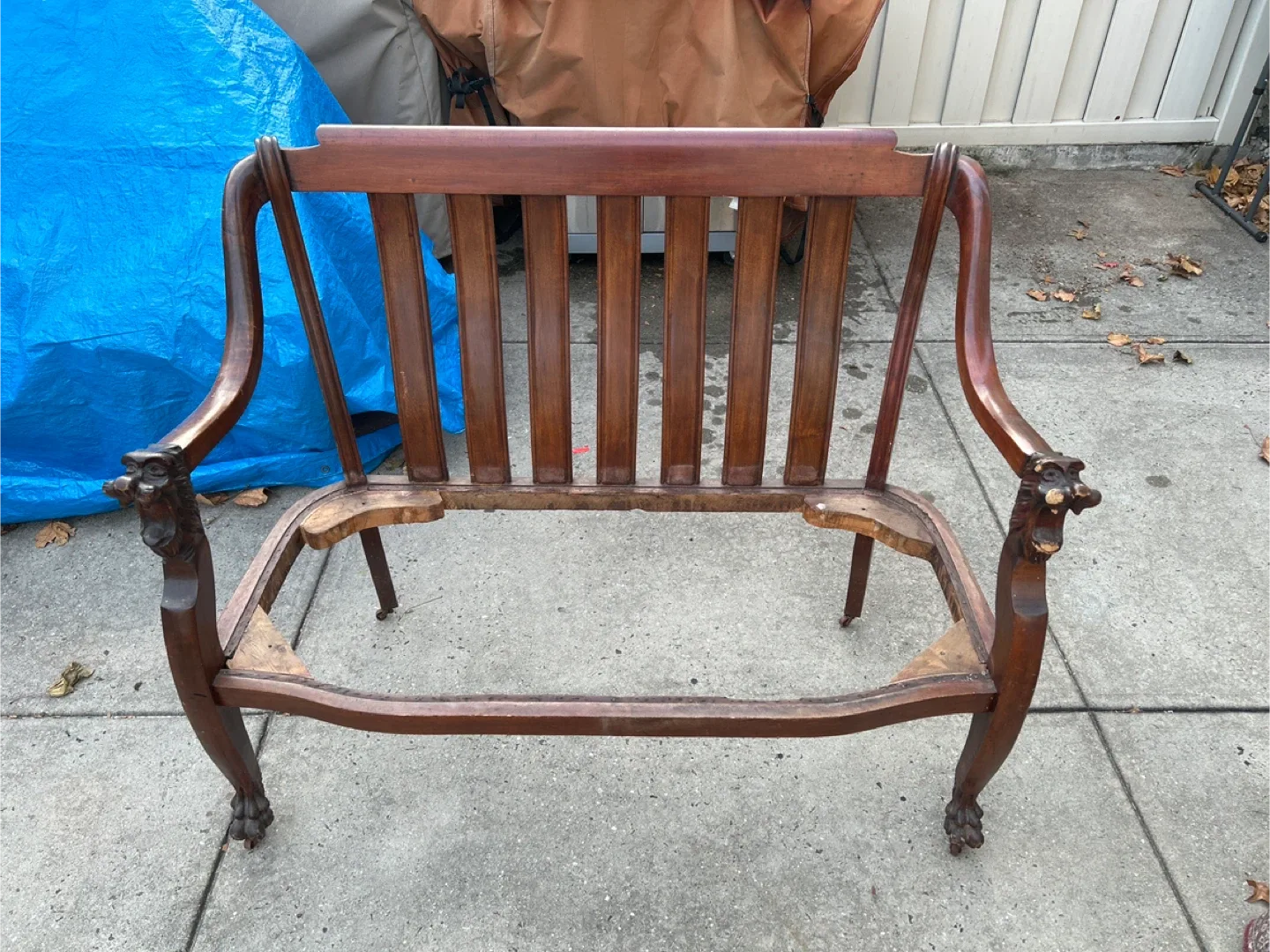 Antique Wood Chair Frame with Lion Head Detail