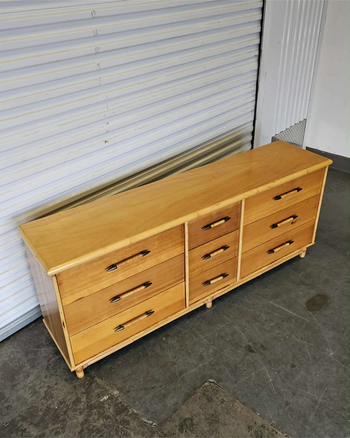 9 drawer solid pine & Rattan dresser/side board - photo 3