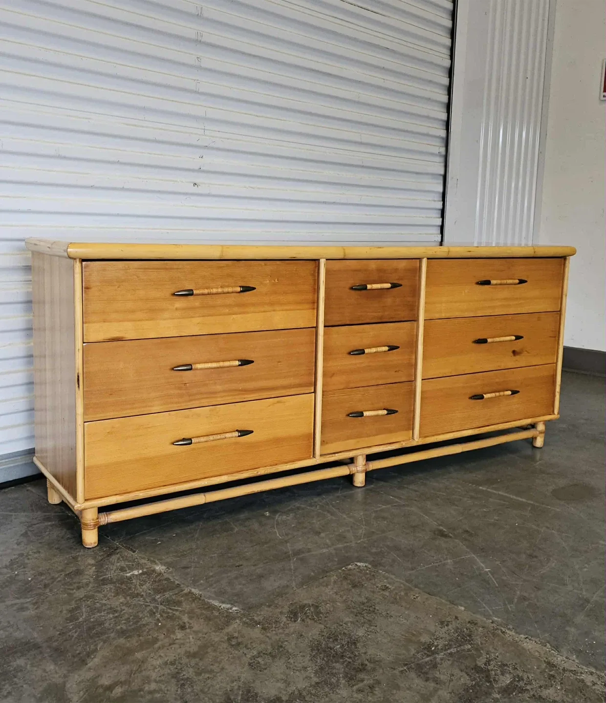 9 drawer solid pine & Rattan dresser/side board