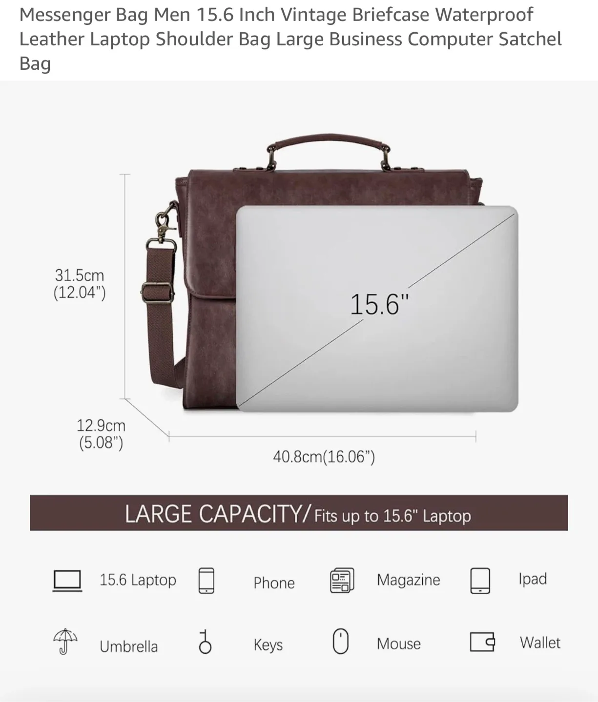 Vintage Brown Leather 15.6" Laptop Messenger Bag image indicator(2)