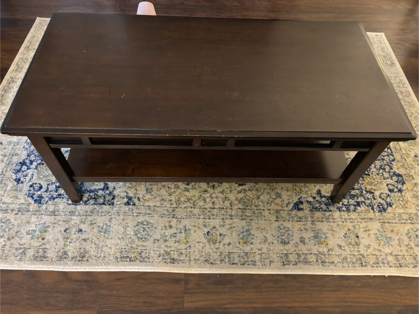 Used Beige Sofa, loveseat, espresso coffee table and 1 end table image indicator(4)