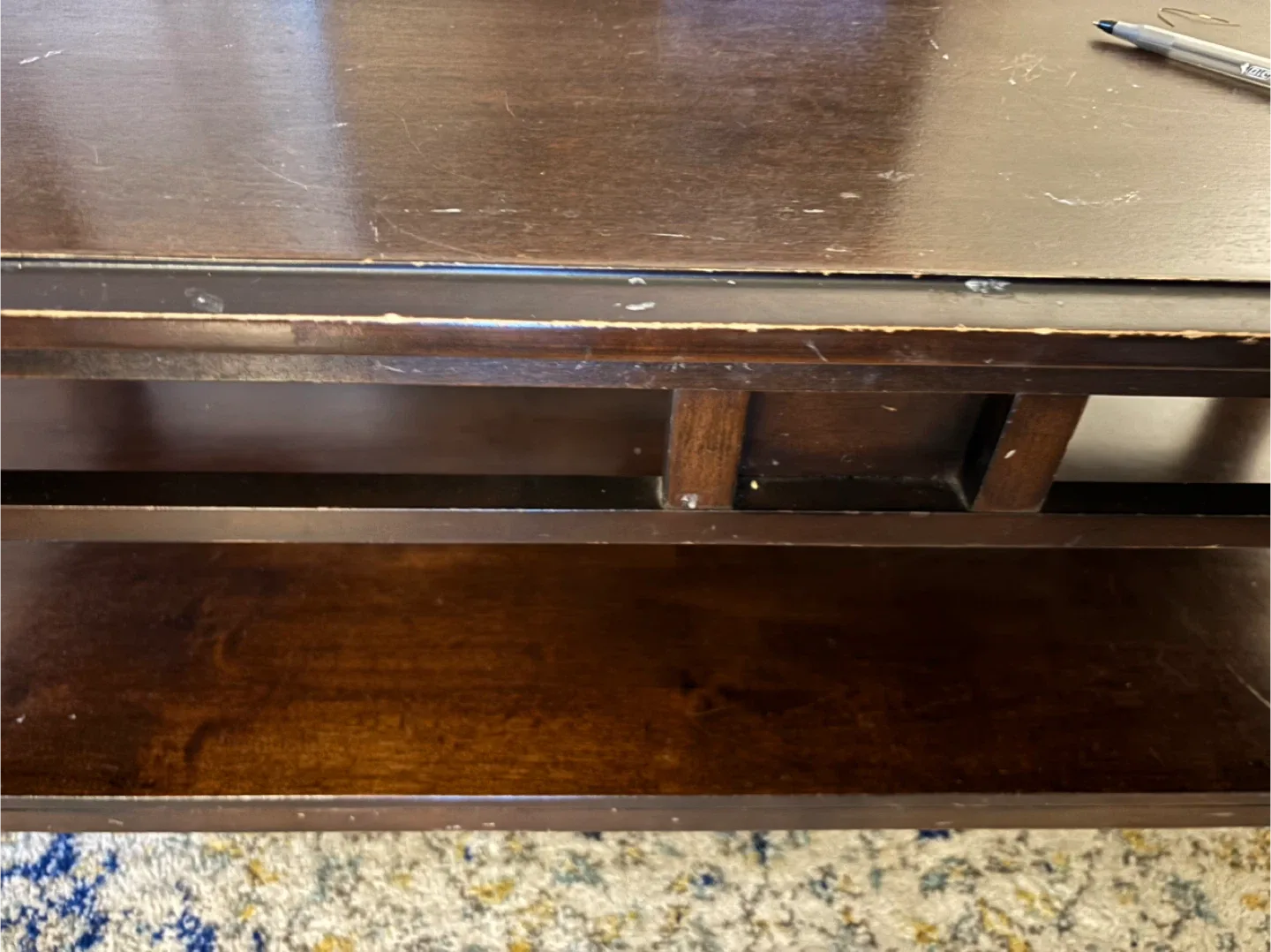 Used Beige Sofa, loveseat, espresso coffee table and 1 end table image indicator(7)