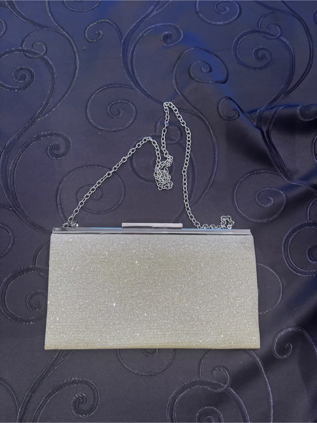 Silver Evening Clutch with Chain Strap