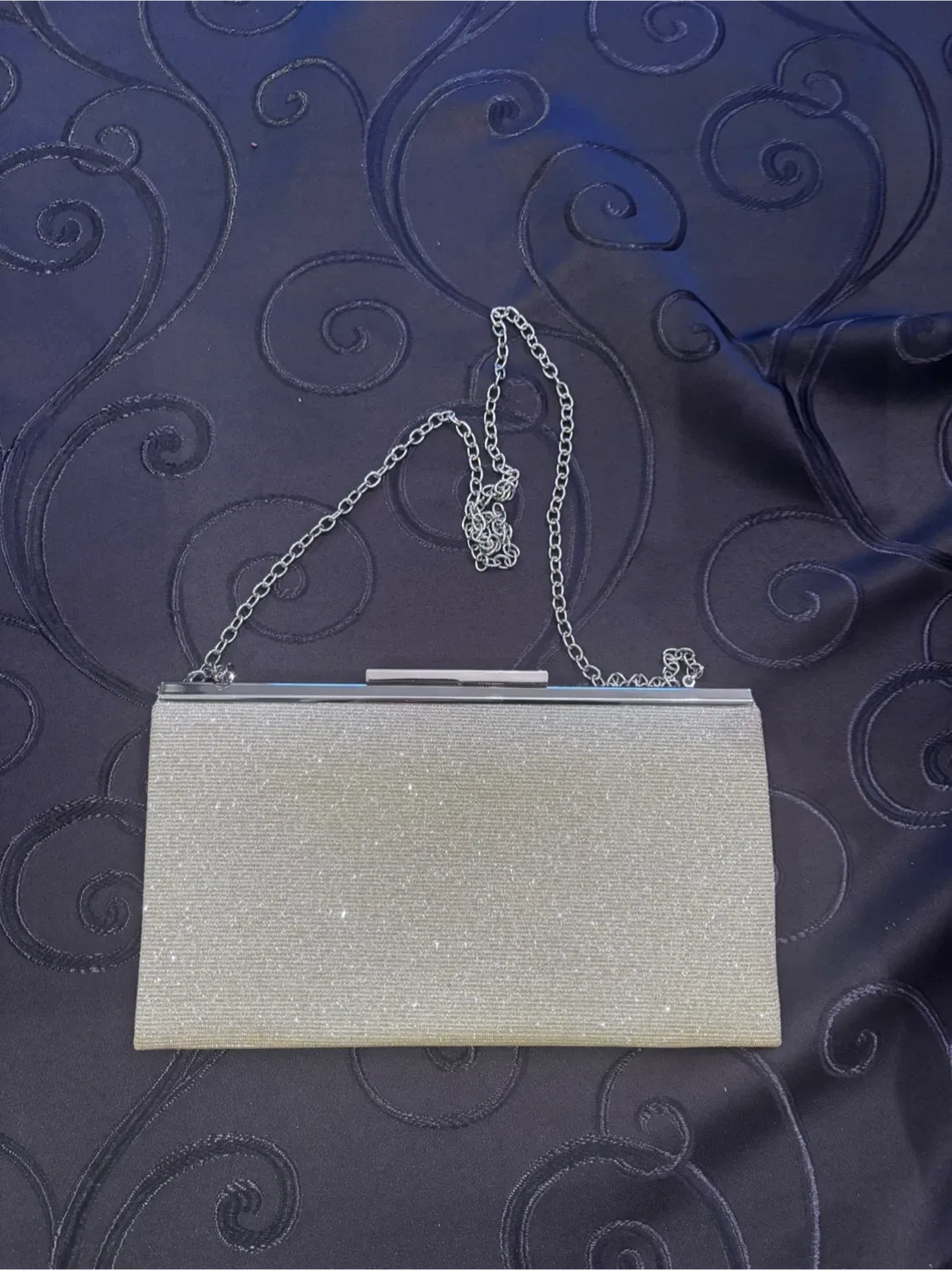 Silver Evening Clutch with Chain Strap