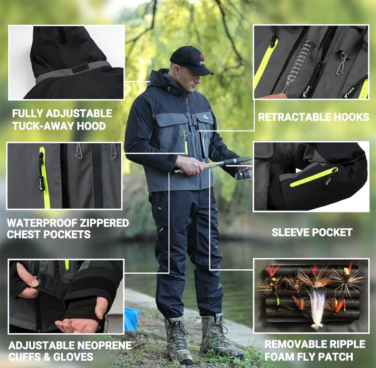 NEW! 8Fans Breathable Waterproof 2 Layers Fishing Rain Jacket - photo 5