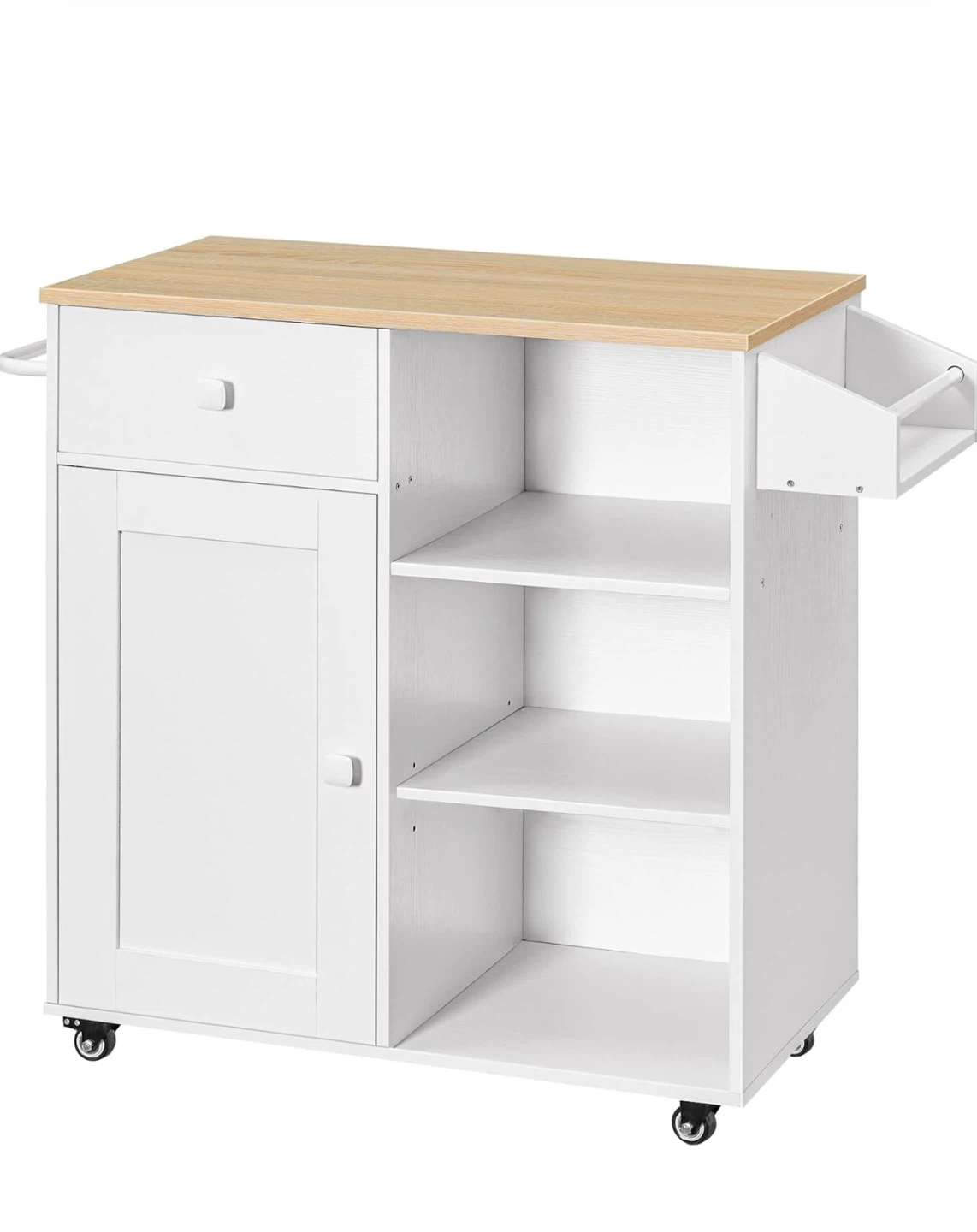 White Kitchen Island Cart with Wood Top