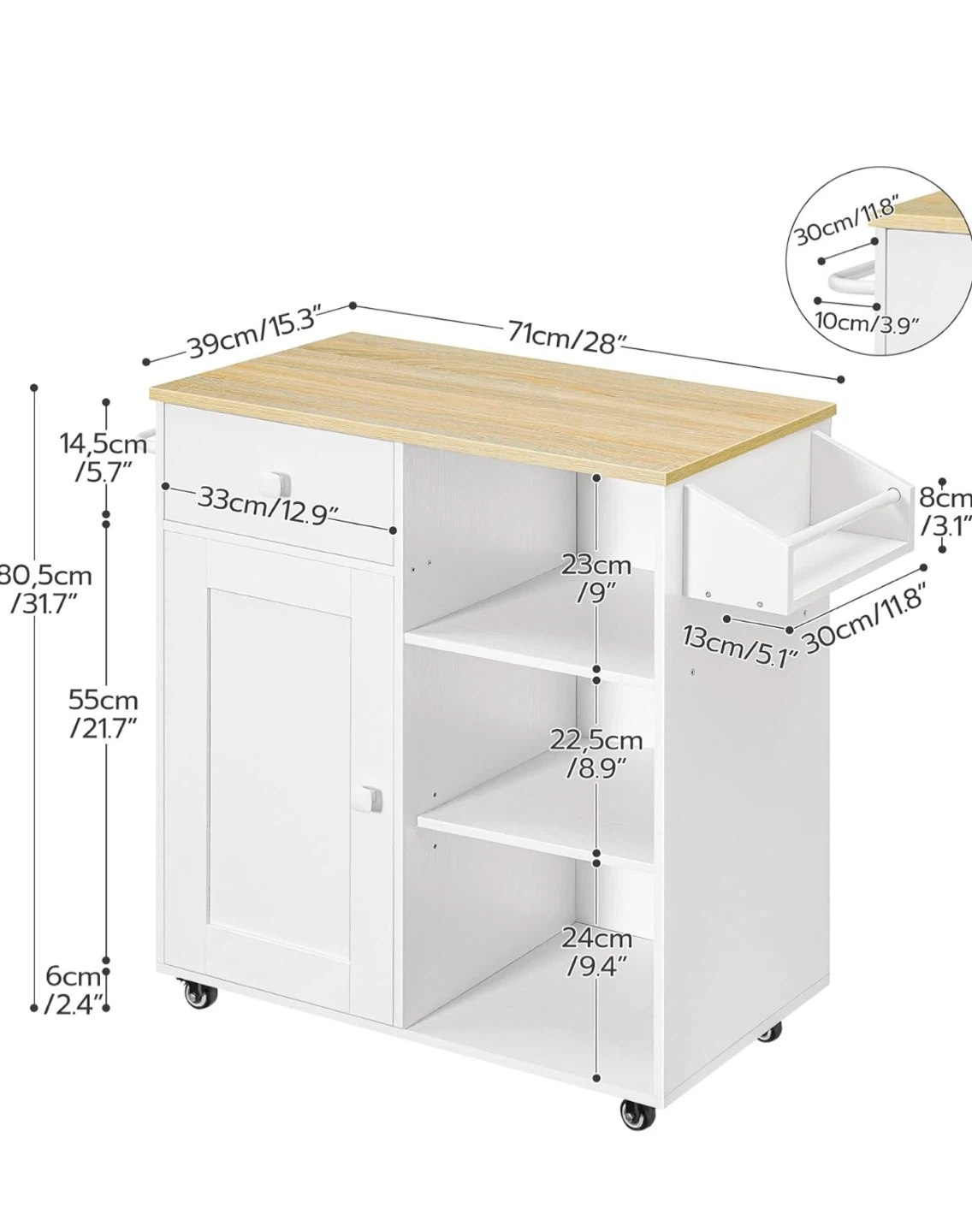 White Kitchen Island Cart with Wood Top - photo 2