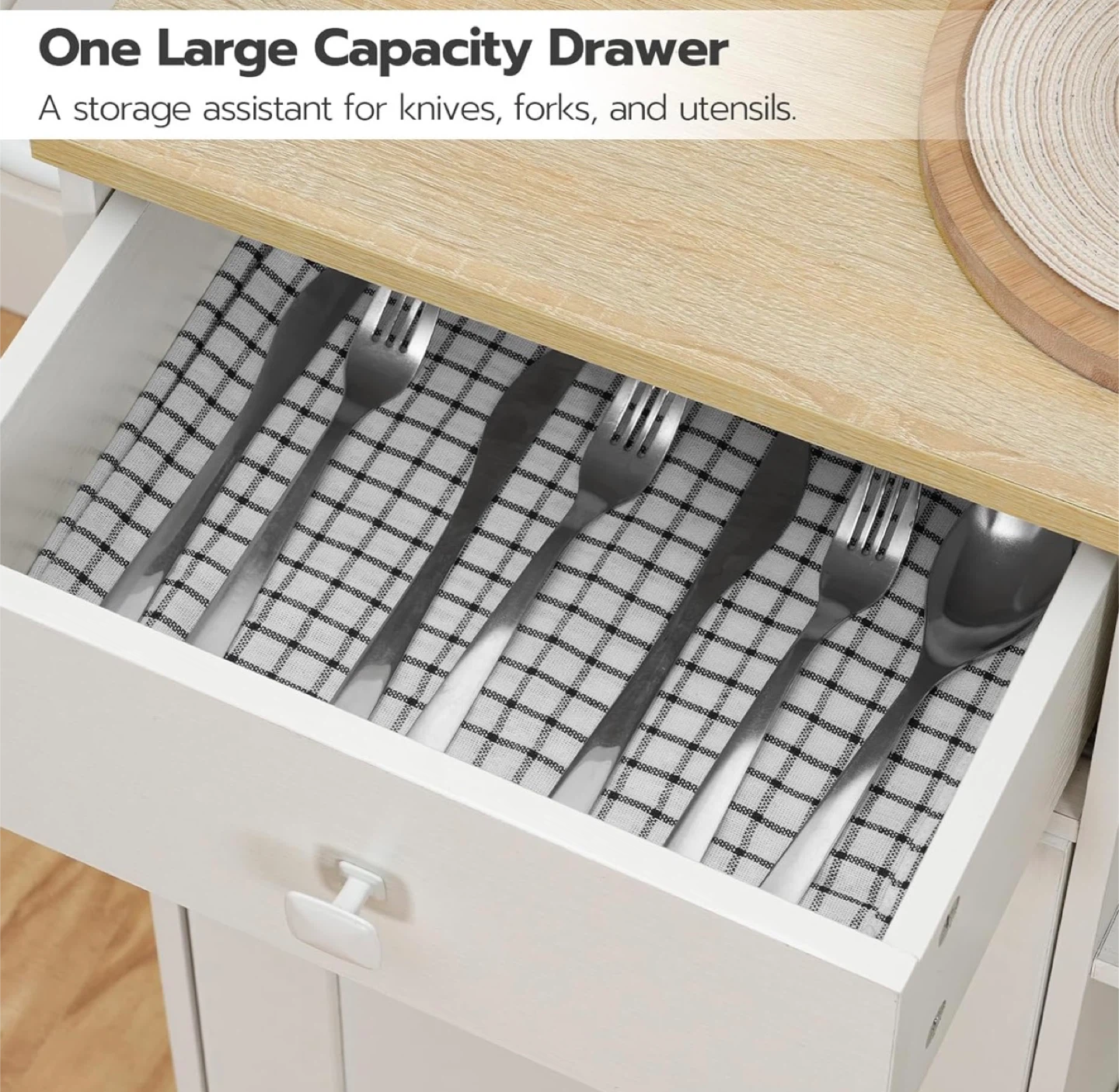 White Kitchen Island Cart with Wood Top - photo 4