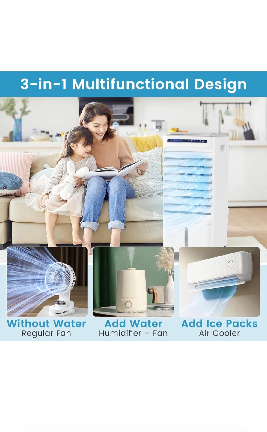 KOTEK Evaporative Air Cooler, 3-In-1 AC Fan with Humidifier - photo 5