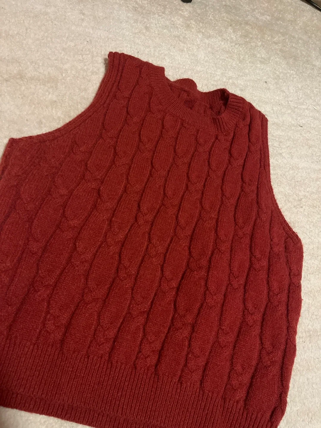 Unisex Red Sleeveless Knit Sweater Vest