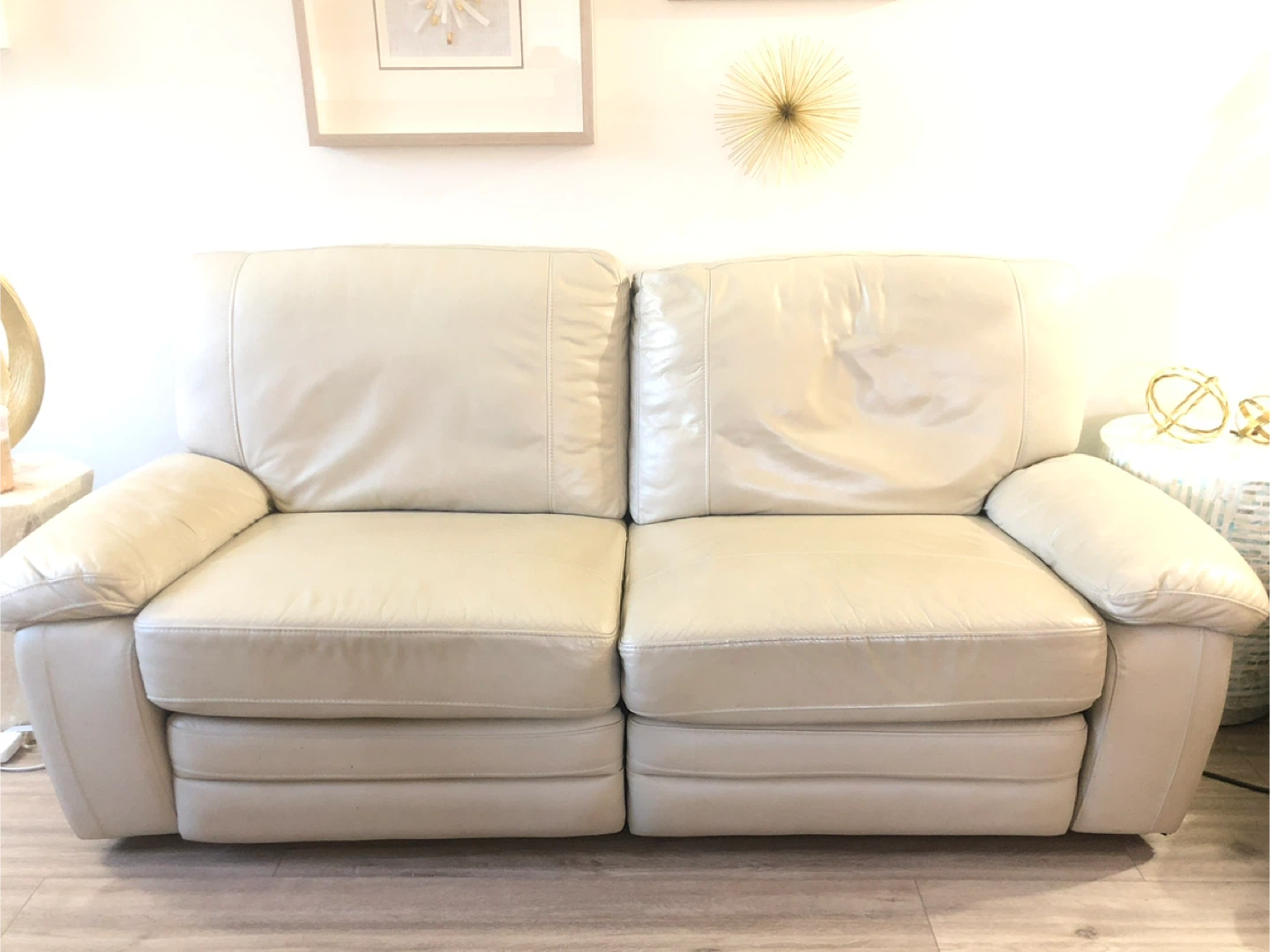 Cream Leather Reclining sofa, Loveseat and Chair Set - photo 2
