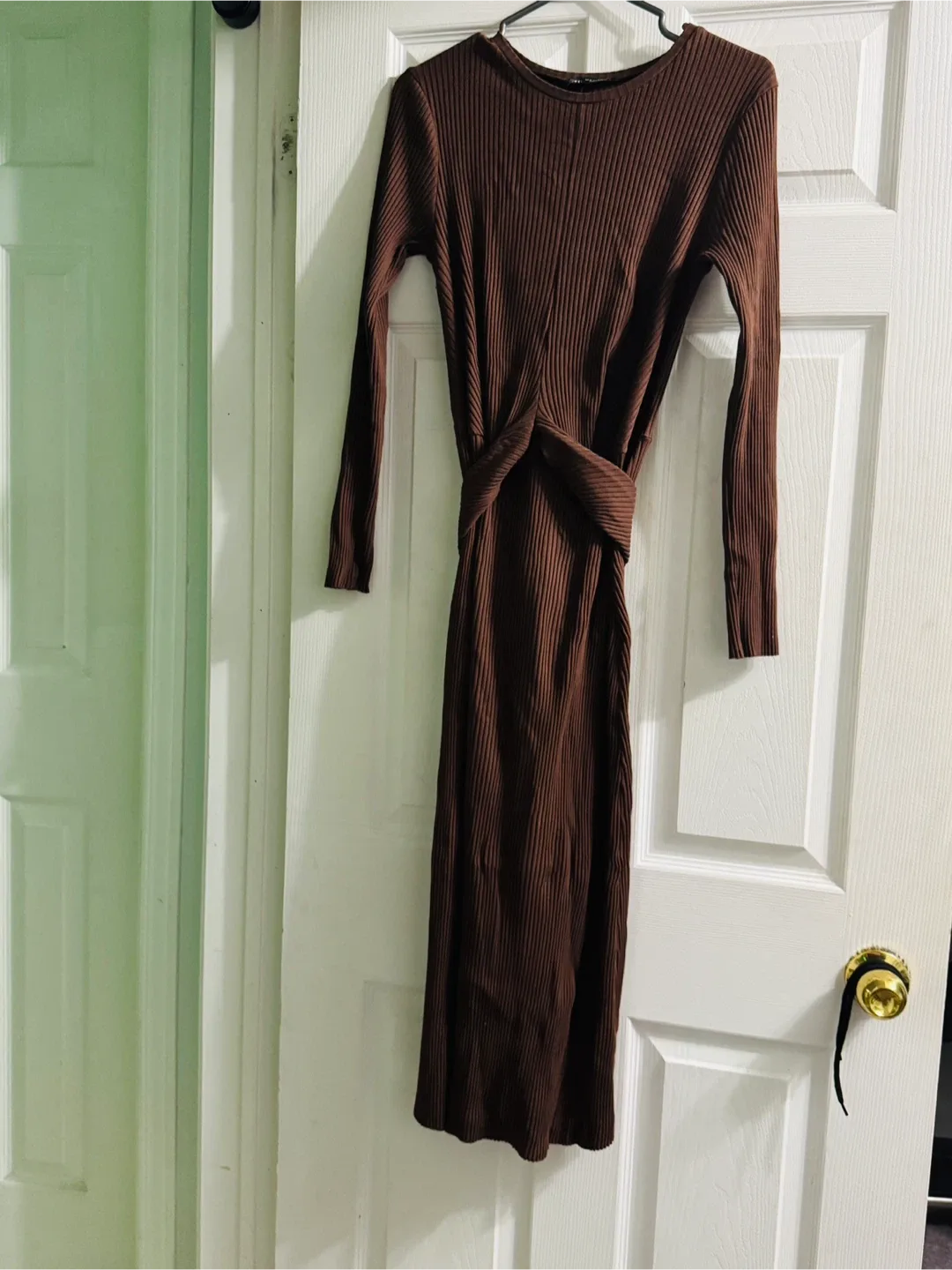 Zara Brown Ribbed Knit Midi Dress - Size M image indicator(2)
