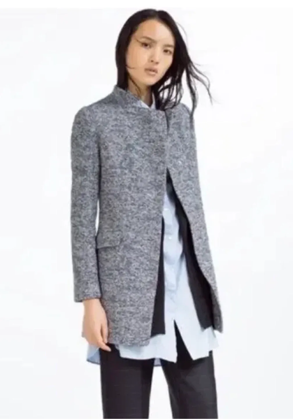 Zara Textured Weave Gray Coat size M image indicator(2)