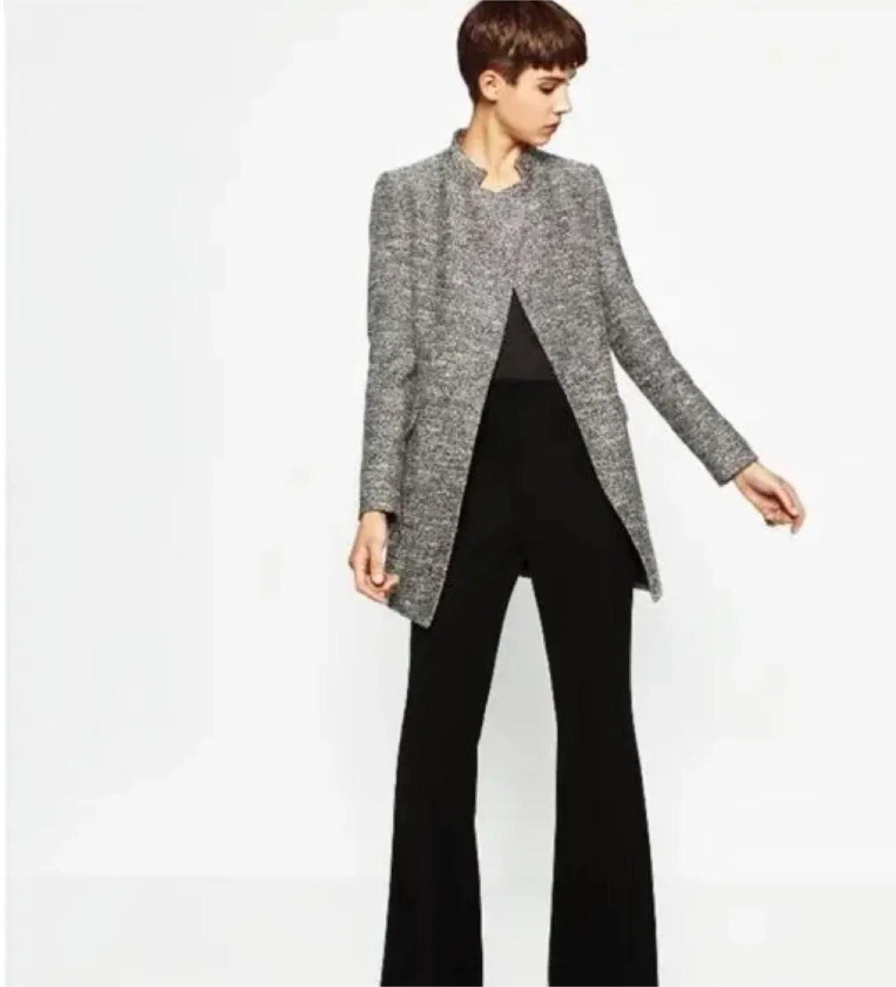 Zara Textured Weave Gray Coat size M