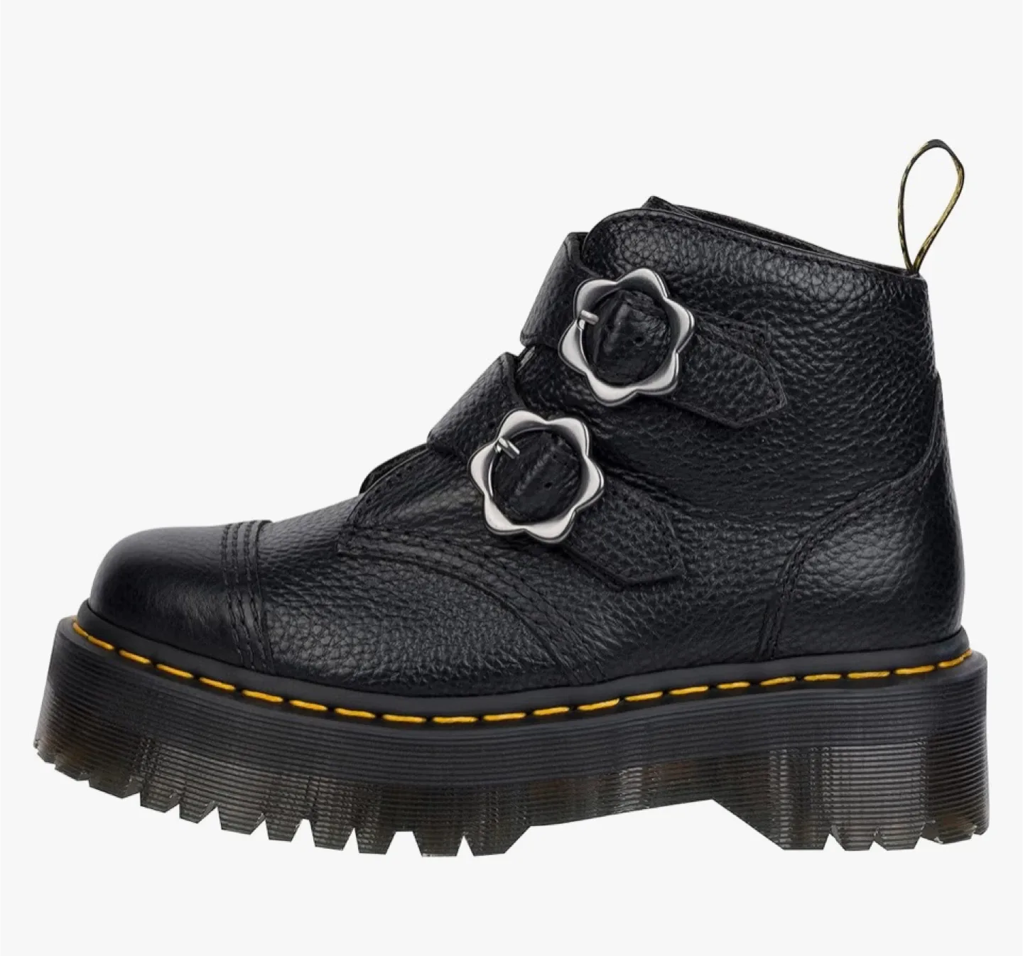 Dr. Martens Black Leather Buckle Boots, Size 7
