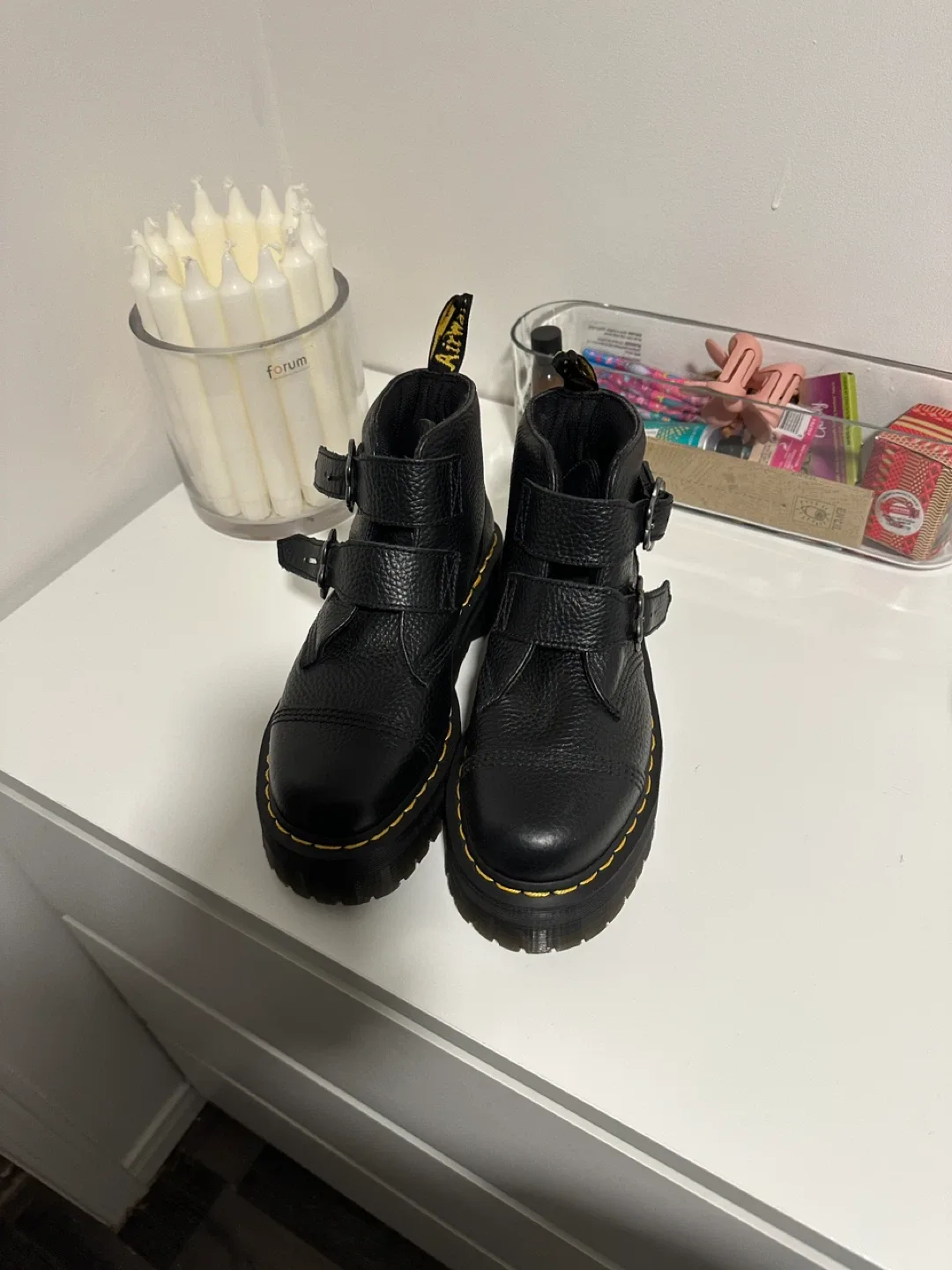 Dr. Martens Black Leather Buckle Boots, Size 7 image indicator(7)