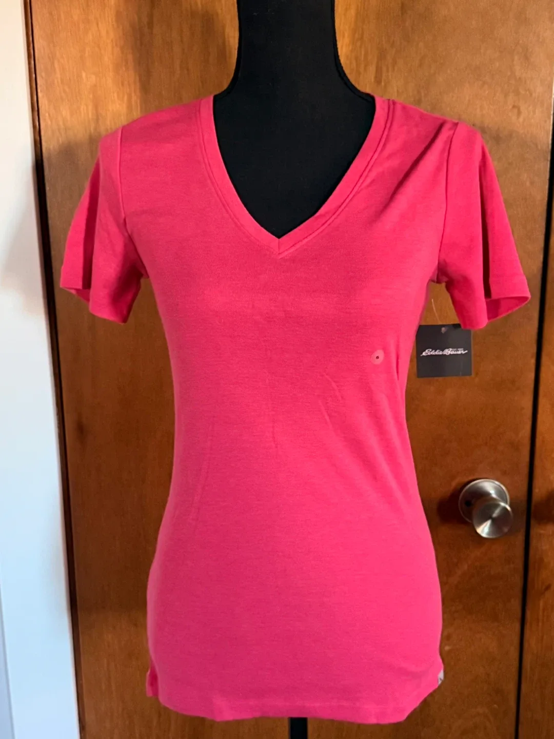 New Eddie Bauer Pink V-Neck Tee - Size S