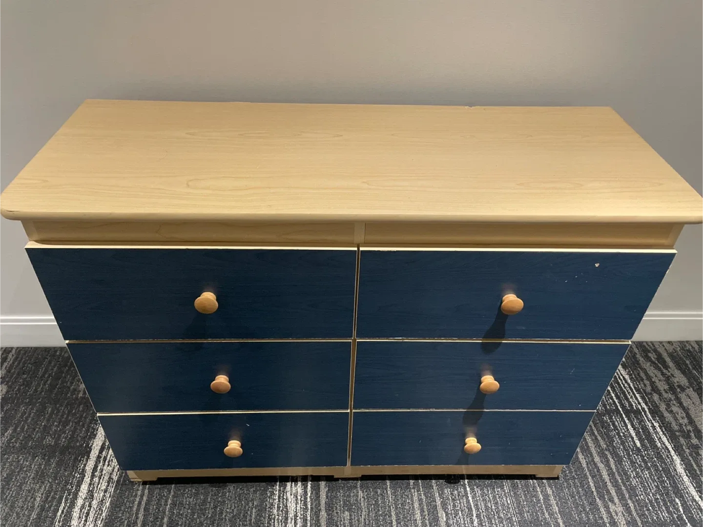 Wooden Dresser with 6 Drawers - Blue & Light Wood