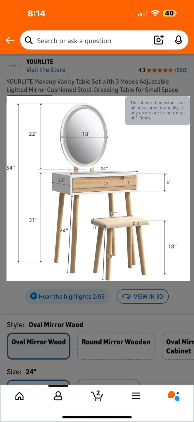YOURLITE Makeup Vanity Table image indicator(5)