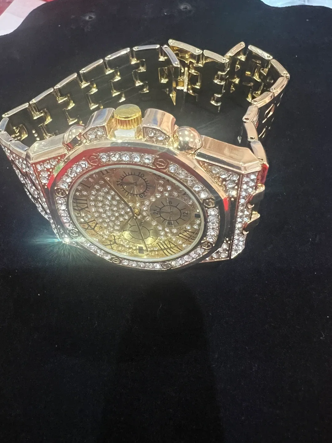 Gold-Tone Rhinestone Wristwatch