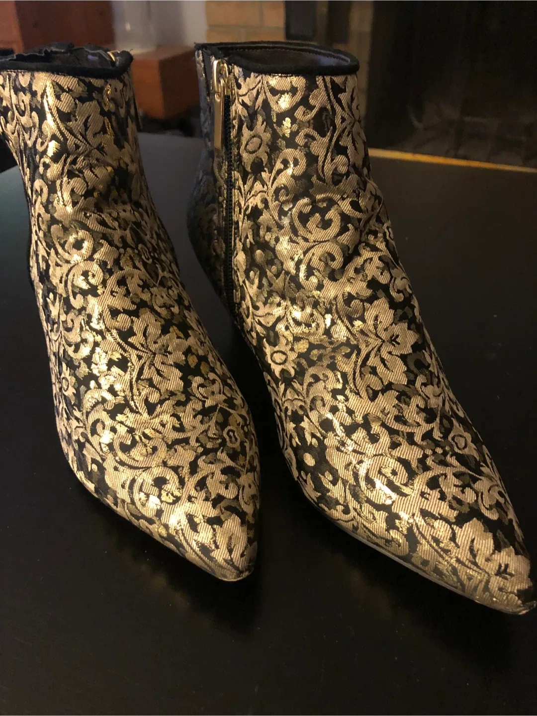Gold & Black Patterned Ankle Boots