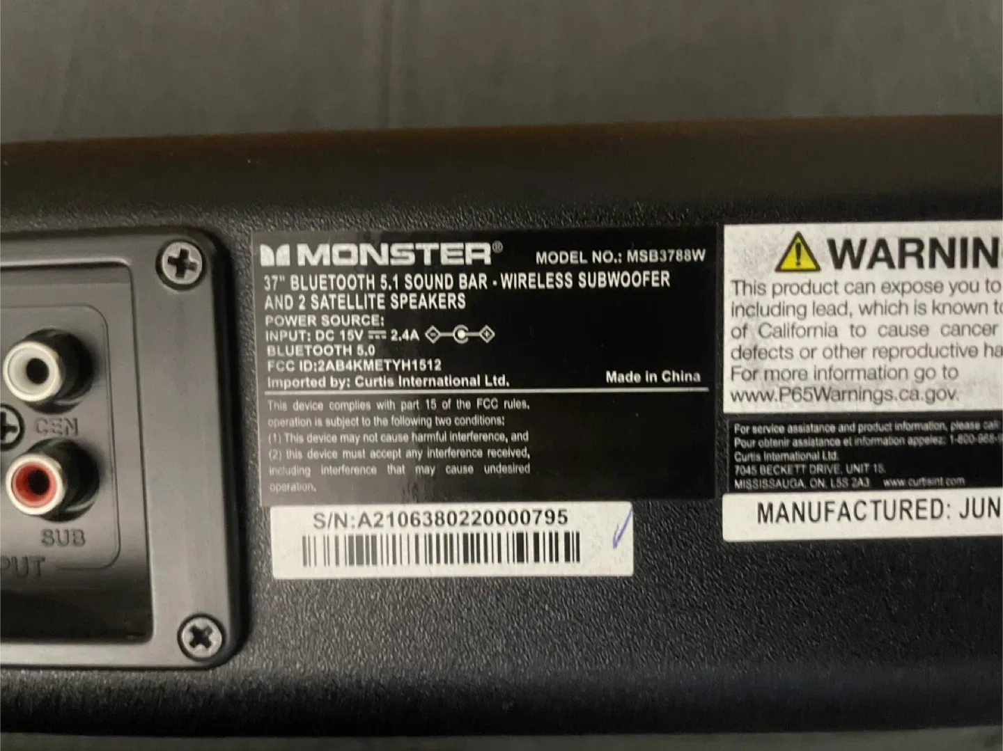 Monster Bluetooth 5.1 Sound Bar w/ Subwoofer image indicator(2)
