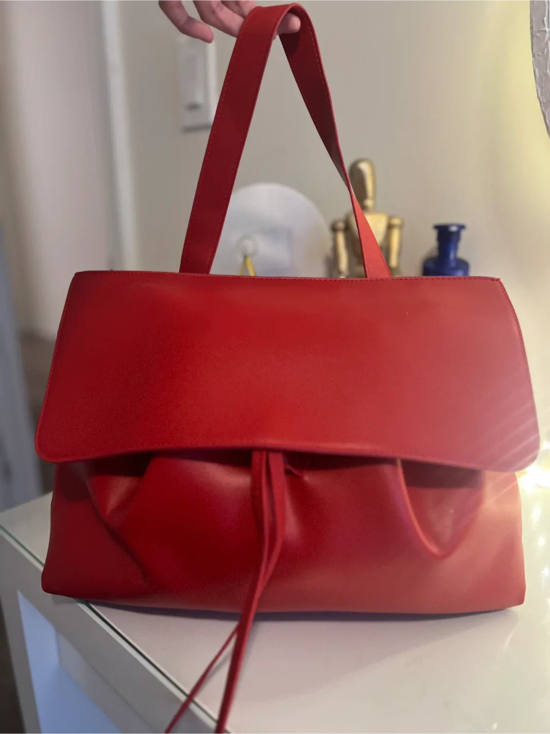 Red Leather Tote Bag