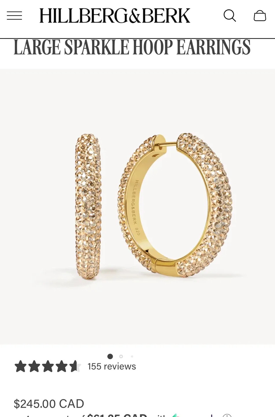 Hillberg & Berk Gold Sparkle Hoop Earrings