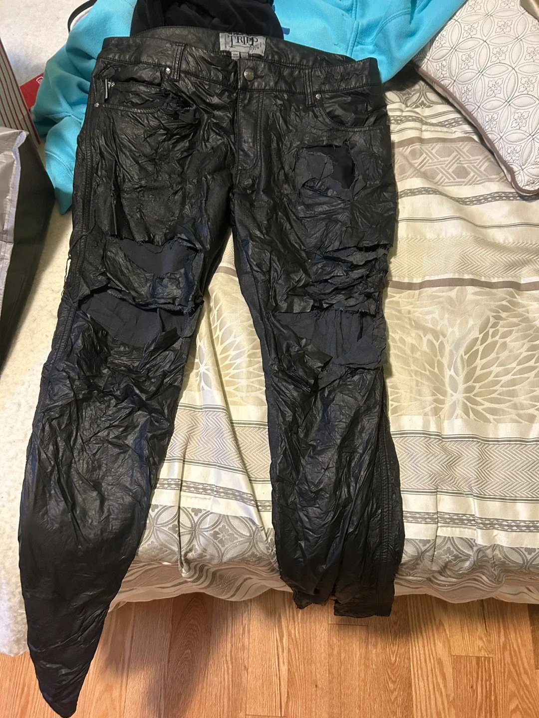 Tripp NYC Black Faux Leather Pants Size 36 image indicator(3)