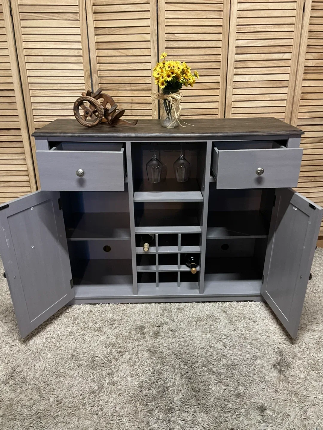 Gray Wooden Bar Cabinet image indicator(4)