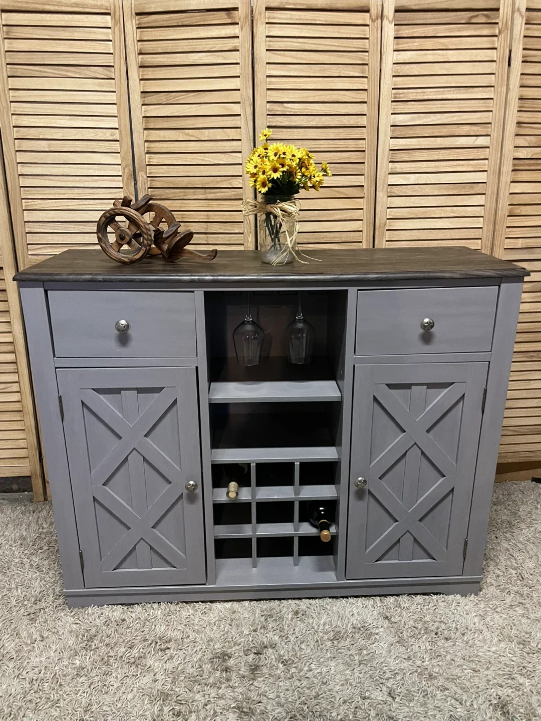 Gray Wooden Bar Cabinet
