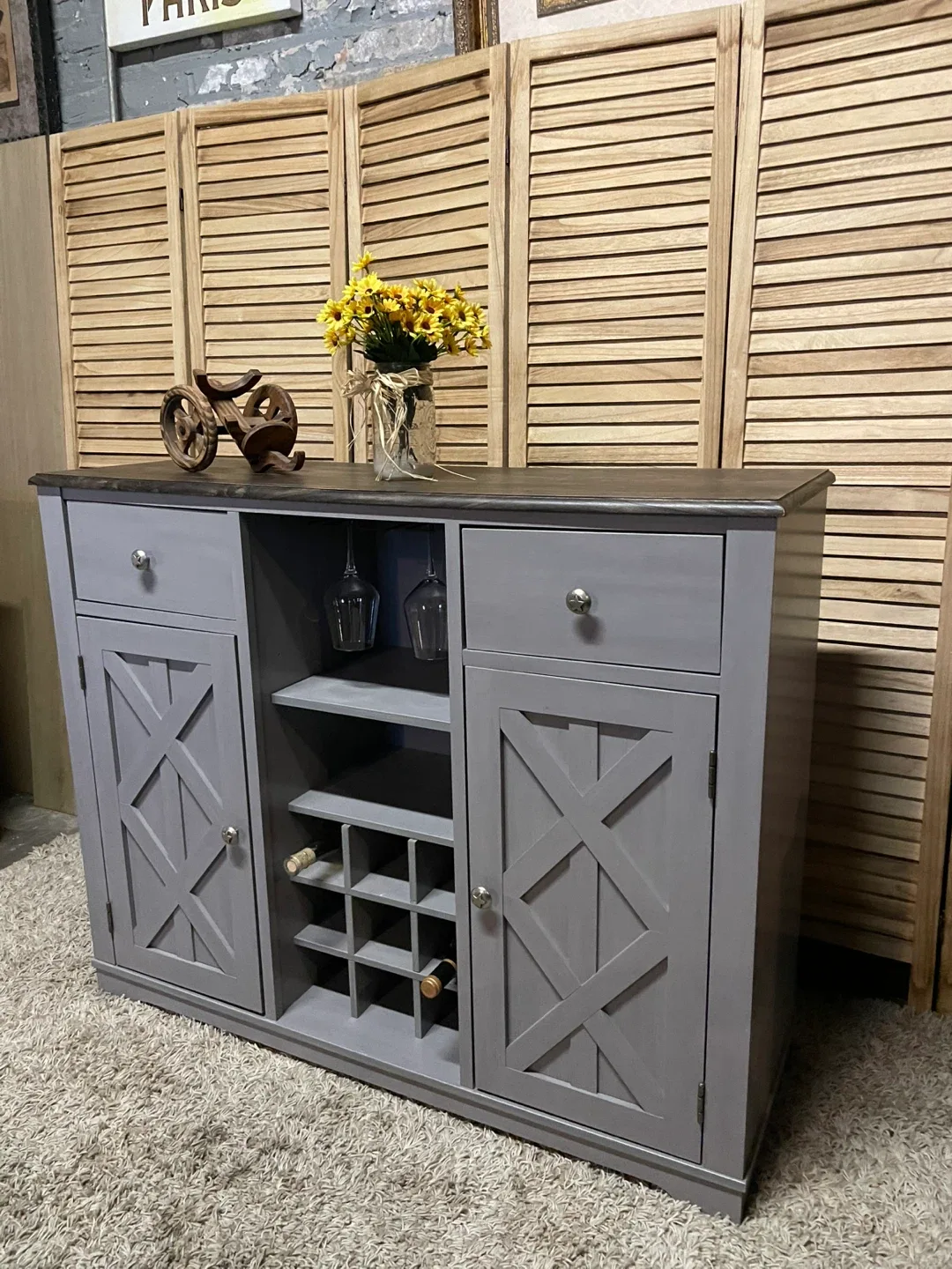 Gray Wooden Bar Cabinet image indicator(2)