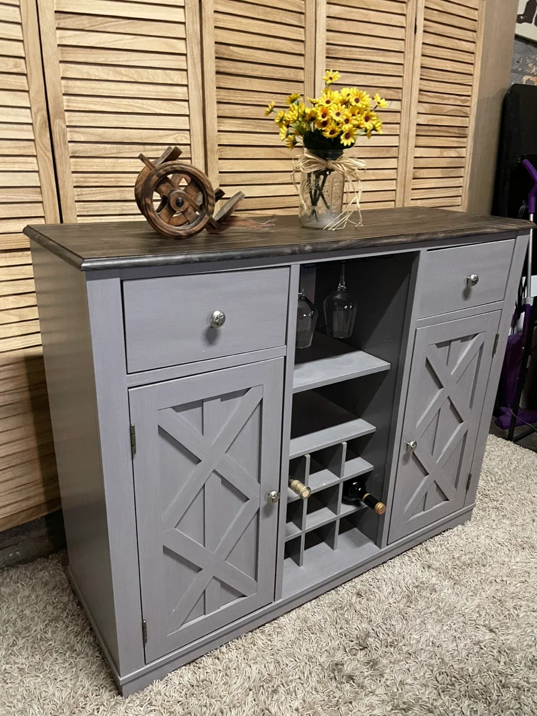 Gray Wooden Bar Cabinet image indicator(3)