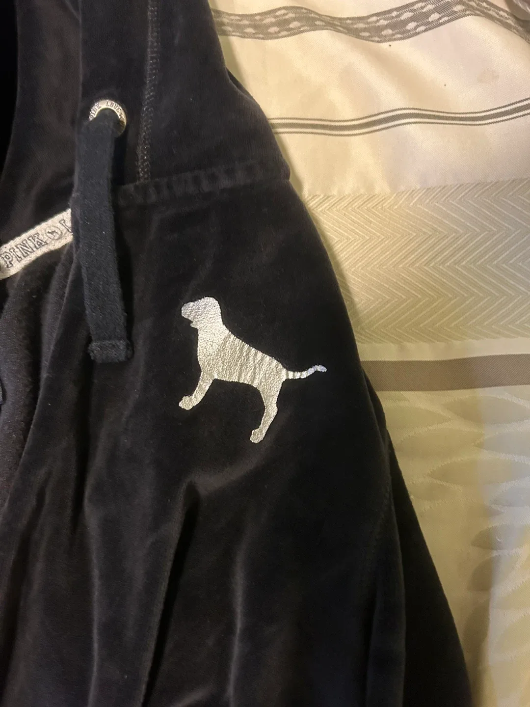 Victoria's Secret PINK Black Velvet Hoodie - Size M image indicator(3)