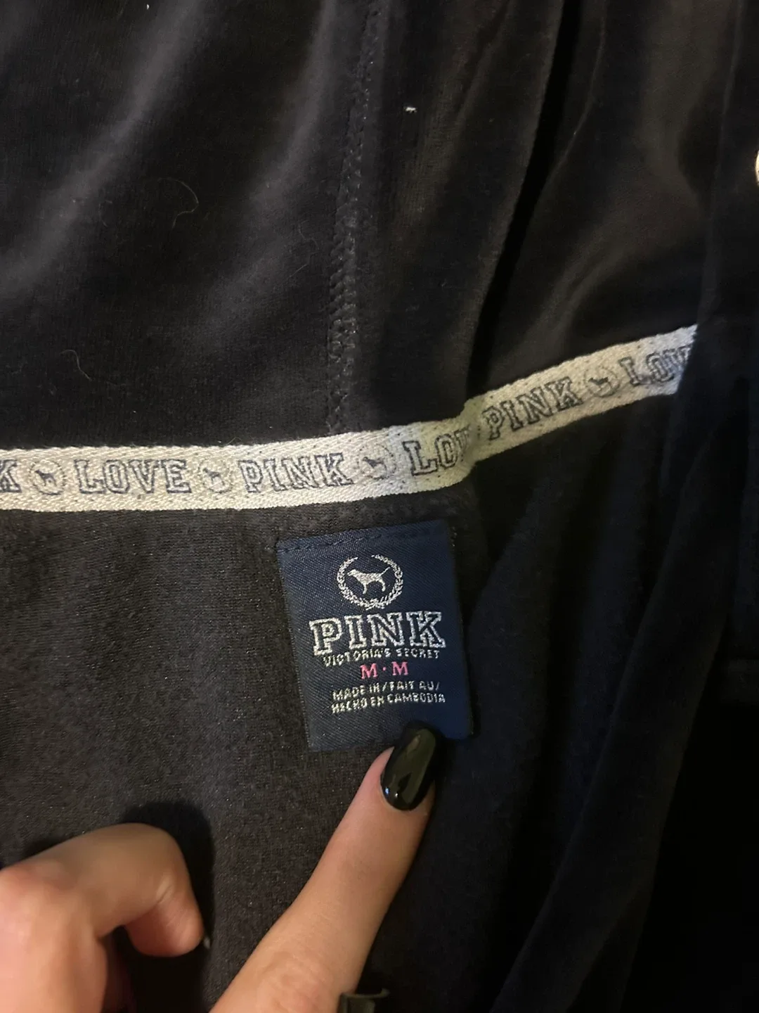 Victoria's Secret PINK Black Velvet Hoodie - Size M image indicator(2)