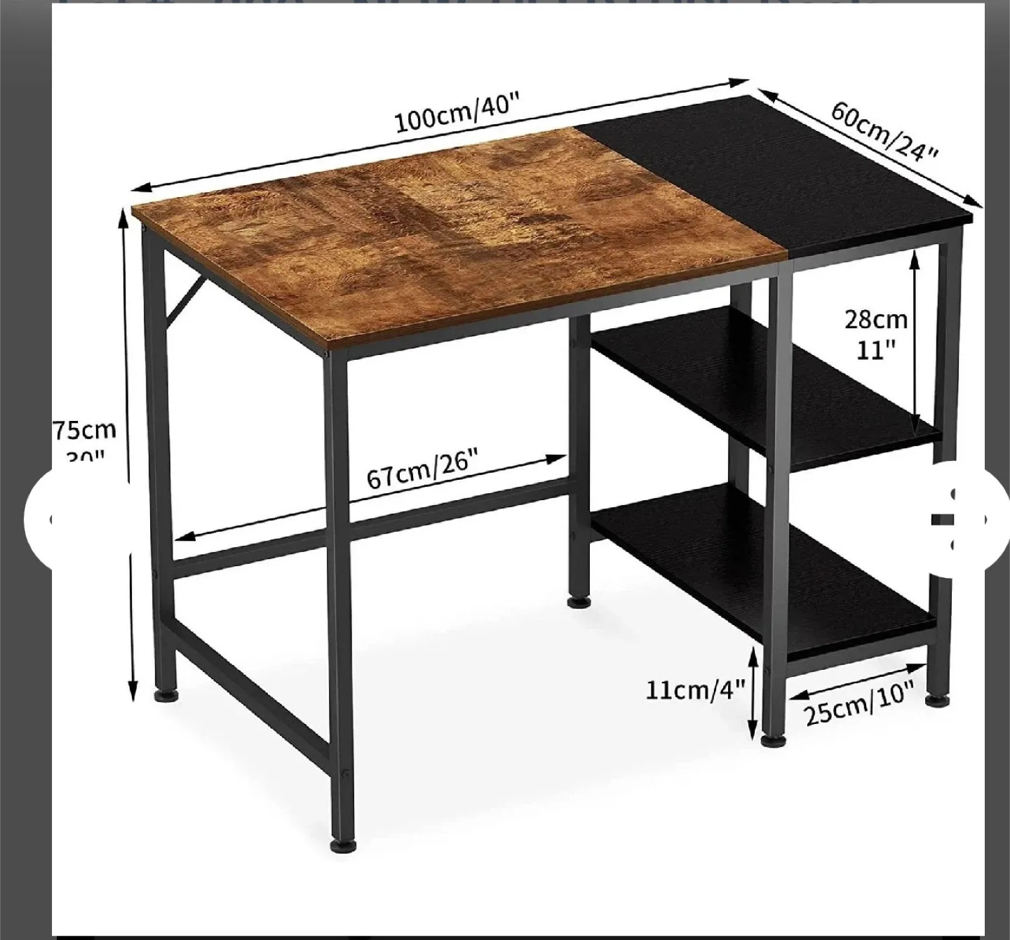 Rustic Brown & Black Computer Desk with Shelves
