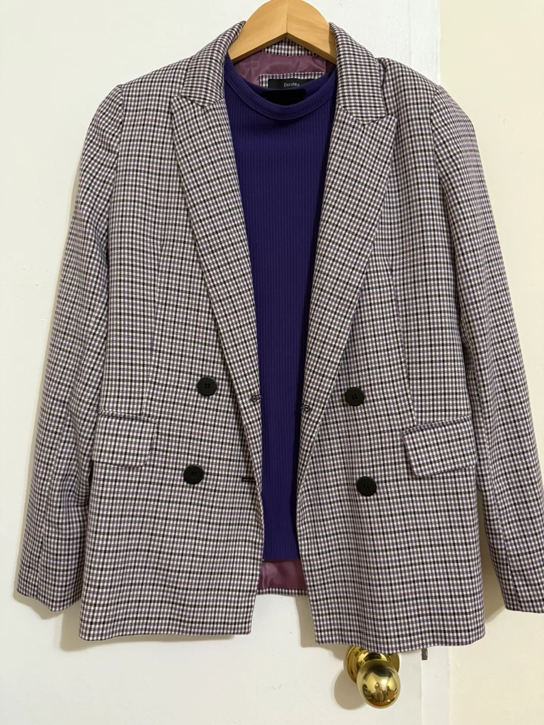 Bershka blazer with Purple Ribbed Long Sleeve Top