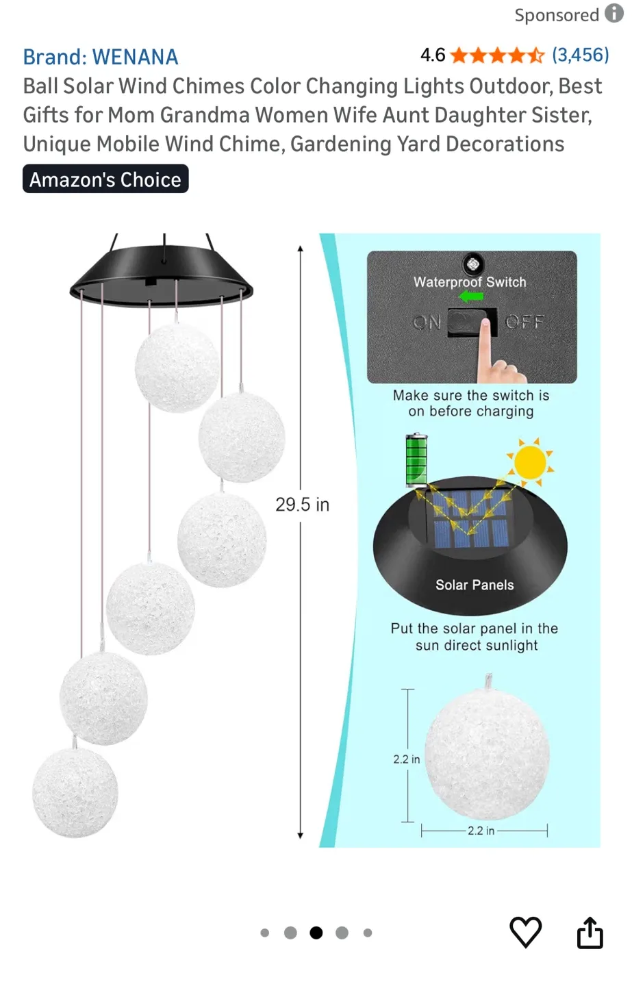 Globe Skylar Solar Wind Chime - Colour Changing Lights image indicator(2)